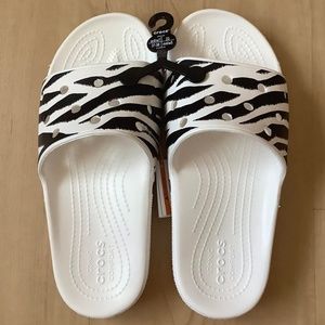 Zebra print Crocs slides
